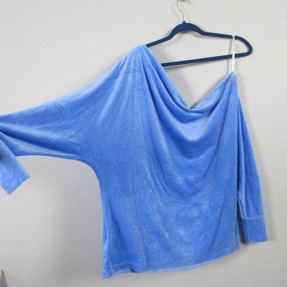 Lilly Pulitzer Sheera Velour Top Blouse XXL Blue One Shoulder Lounge 274 - Picture 10 of 13